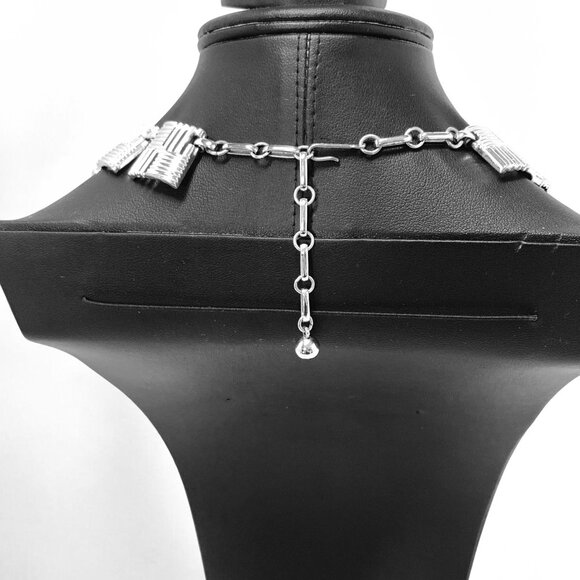 Vintage Coro 1950s Silver-Tone Geometric Necklace Textured Bar Links Hook Clasp - Picture 2 of 5